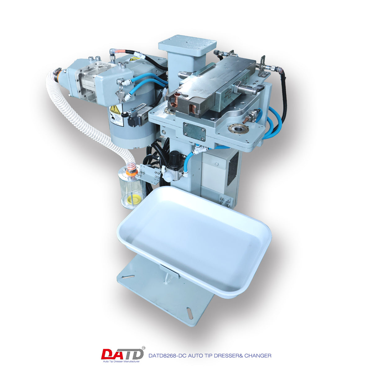 DATD8268-DC Auto Tip Dressing & Changer machine with a light blue plastic tray, shown on a white background with a DATD brand logo at the bottom.